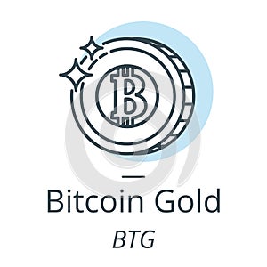 Bitcoin Gold cryptocurrency coin line, icon of virtual currency vector