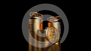 Bitcoin golden coin with gold. Digital currency. Cryptocurrency concept. Money and finance symbol. Crypto illustration.
