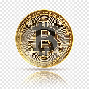 Bitcoin. Golden cryptocurrency coin. Electronics finance money symbol. Blockchain bitcoin isolated icon