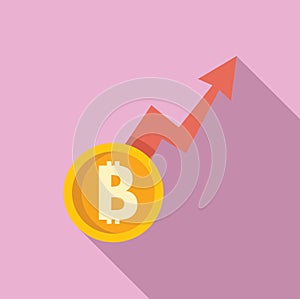 Bitcoin grow icon flat vector. Crypto gain mobile