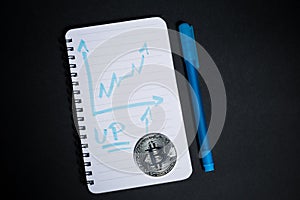 Bitcoin growing value concept with notebook and chart