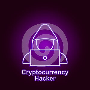 bitcoin hacker outline icon in neon style. Element of cryptocurrency illustration icons. Signs and symbols can be used for web,