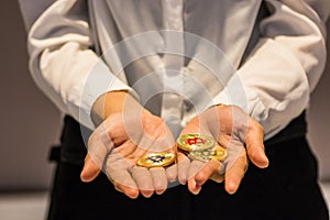 Bitcoin in hand,war of bitcoin,pull bitcoin with hand to hand, m