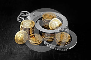 Bitcoin in handcuffs as banks wants to prohibit BTC concept.