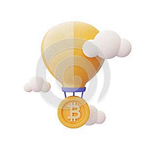 bitcoin with hot air balloon surrounded by cloud.3d rendering