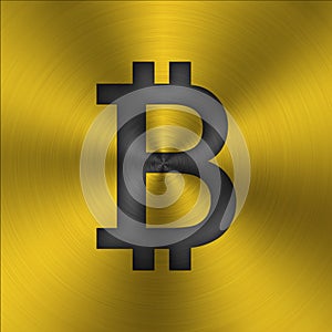 BitCoin icon, Criptography Currency symbol on electronic chip.