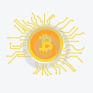 Bitcoin icon, cryptocurrency concept flat design