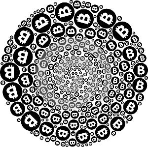 Bitcoin Icon Fireworks Round Cluster Mosaic
