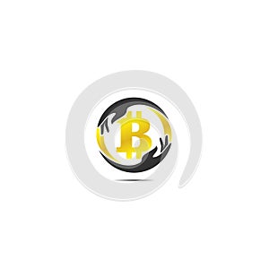 Bitcoin icon with handcare