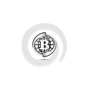 Bitcoin icon vector with globe world