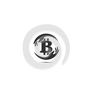 Bitcoin icon vector with hand