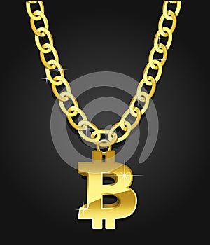 Bitcoin iconical symbol on the golden chain as the jewellery concept photo