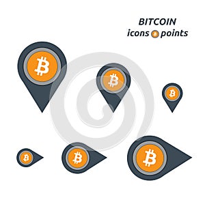 Bitcoin icons points, isolated on white background