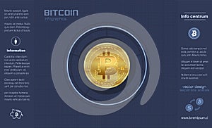 Bitcoin, infographics blue flat design on graph paper and icons