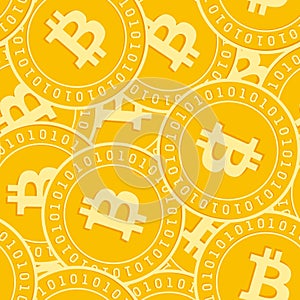 Bitcoin, internet currency coins seamless pattern. Sightly scattered BTC coins. Big win or success c