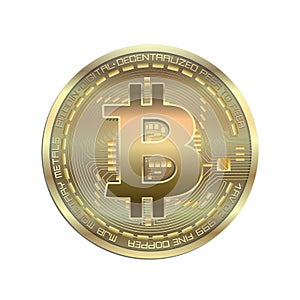 Bitcoin isolated on white background, gold coin