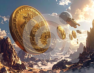 Bitcoin Leading Altcoins 3D Flying Cryptocurrency Concept generative ai