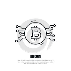 Bitcoin line icon. Cryptocurrency vector illustration.