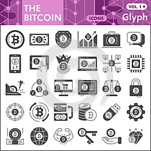 Bitcoin line icon set, cryptocurrency symbols collection or sketches. BTC digital money glyph linear style signs for web