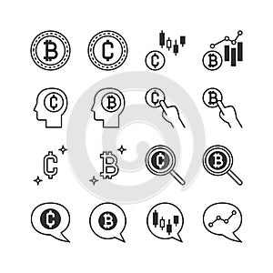 Bitcoin line icons set. crypto currency outline elements collection. Vector line icons