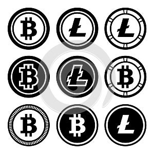Bitcoin and litecoin icons set photo