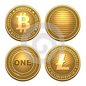Bitcoin and Litecoin isolated on white photo
