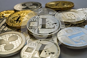 Bitcoin Litecoin Ripple and Dash Cryptocurrency Coins.