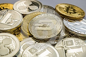 Bitcoin Litecoin Ripple and Dash Cryptocurrency Coins.