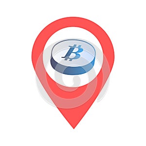 Bitcoin location map pin pointer icon. Element of map point for mobile concept and web apps. Icon for website design and app devel