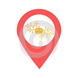 Bitcoin location map pin pointer icon. Element of map point for mobile concept and web apps. Icon for website design and app devel