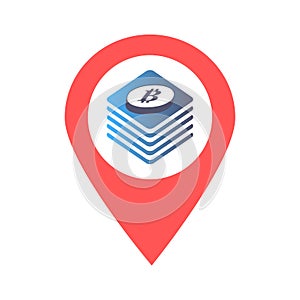 Bitcoin location map pin pointer icon. Element of map point for mobile concept and web apps. Icon for website design and app devel