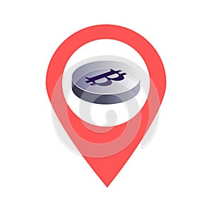 Bitcoin location map pin pointer icon. Element of map point for mobile concept and web apps. Icon for website design and app devel