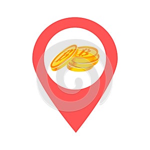 Bitcoin location map pin pointer icon. Element of map point for mobile concept and web apps. Icon for website design and app devel