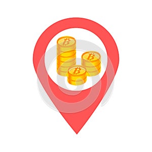 Bitcoin location map pin pointer icon. Element of map point for mobile concept and web apps. Icon for website design and app devel