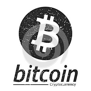 Bitcoin logo grunge style. Emblem, logo, badge. lat design.