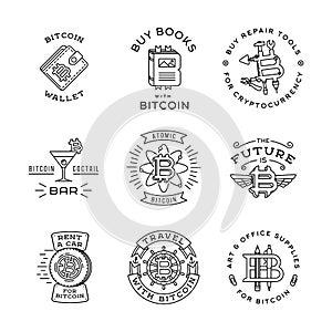 Bitcoin logo templates set. Cryptocurrency badge