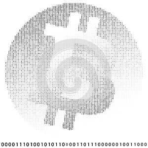 Bitcoin logo of zeros and ones. Black and white vector graphics