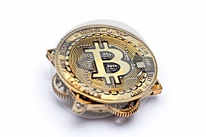 Bitcoin made of mechanic gears of a clock