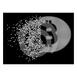 White Broken Pixelated Halftone Bitcoin Message Icon photo