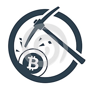 Bitcoin mining concept with pickaxe
