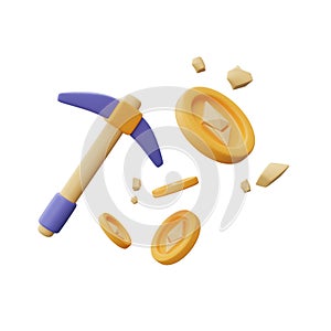Bitcoin mining concept with Pickaxe.3d rendering
