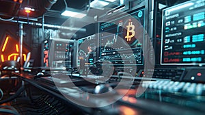 Bitcoin mining, Cryptocurrency technology concept, 3D Rendering Generative AI