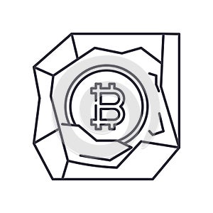 Bitcoin mining icon, linear isolated illustration, thin line vector, web design sign, outline concept symbol with