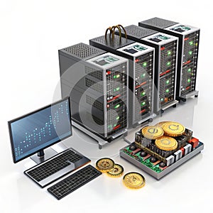 Bitcoin mining scene 3D icon illustration photo
