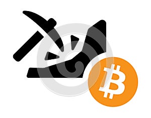 Bitcoin mining vector icon, decentralized digital currency