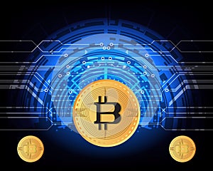 Bitcoin money currency digital golden coin symbol with background abstract future circle Concept innovation finance connect netwo