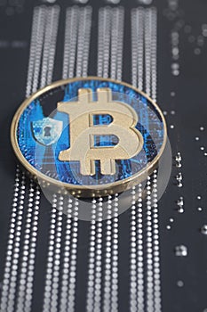 Bitcoin on motherboard digital cryptocurrency.