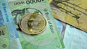 Bitcoin with National Currency of South Korea - Korean Won Money KRW. Cryptocurrency Concept