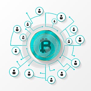 Bitcoin. Network connections. Crypto currency concept. Vector