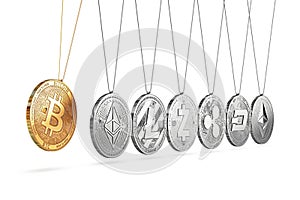 Bitcoin on Newton`s cradle boosts and accelerates other cryptocurrencies and back and forth.